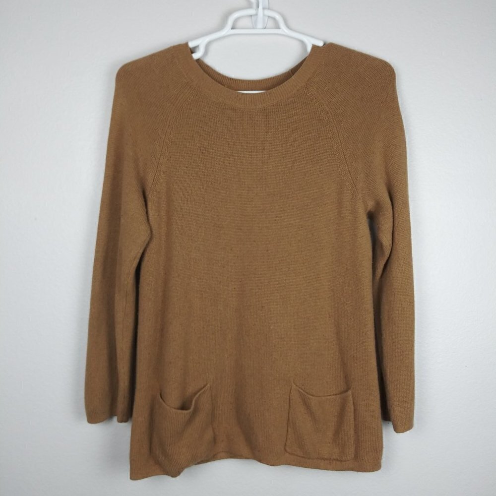 J JILL Textured Patch-Pocket tan Knit long sleeve Tunic sweater pullover size M